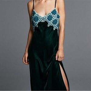 Zara Long Emerald Green Velvet Crochet Dress womens